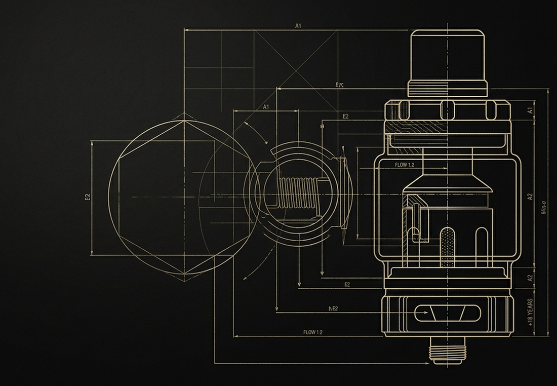 Plano técnico de ingeniería de un dispositivo de vapeo de alta precisión VapeTank