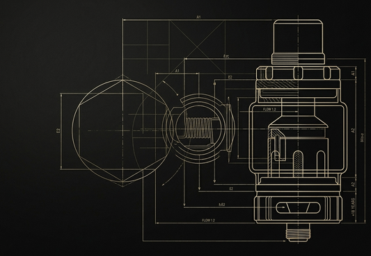 Plano técnico de ingeniería de un dispositivo de vapeo de alta precisión VapeTank